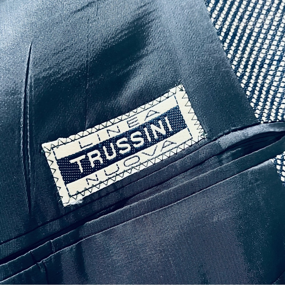 Vtg TRUSSINI Linea Nuova Wool Sport Coat Men 43R Blazer Navy Blue Birdseye Italy - Picture 4 of 16